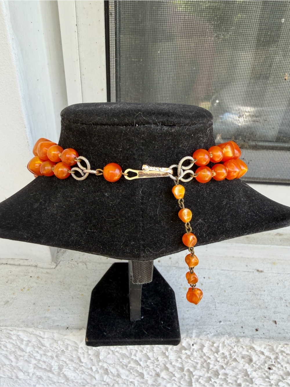Vintage Germany Orange Double-Strand Beaded Necklace - Picture 4 of 5